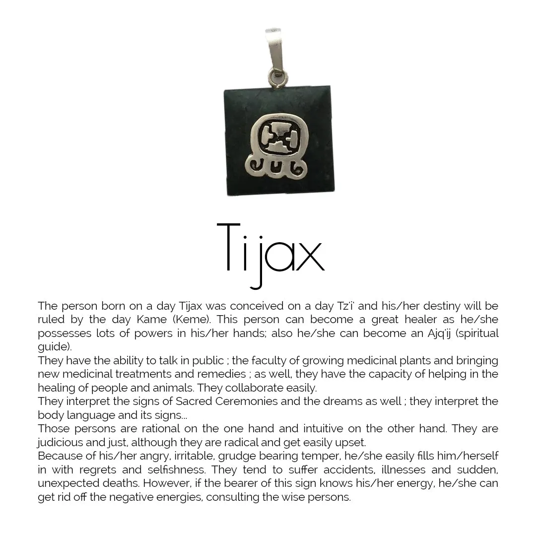 Square Jade Sterling Silver Maya Glyph Pendant