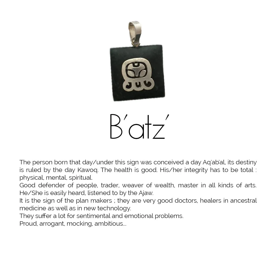 Square Jade Sterling Silver Maya Glyph Pendant
