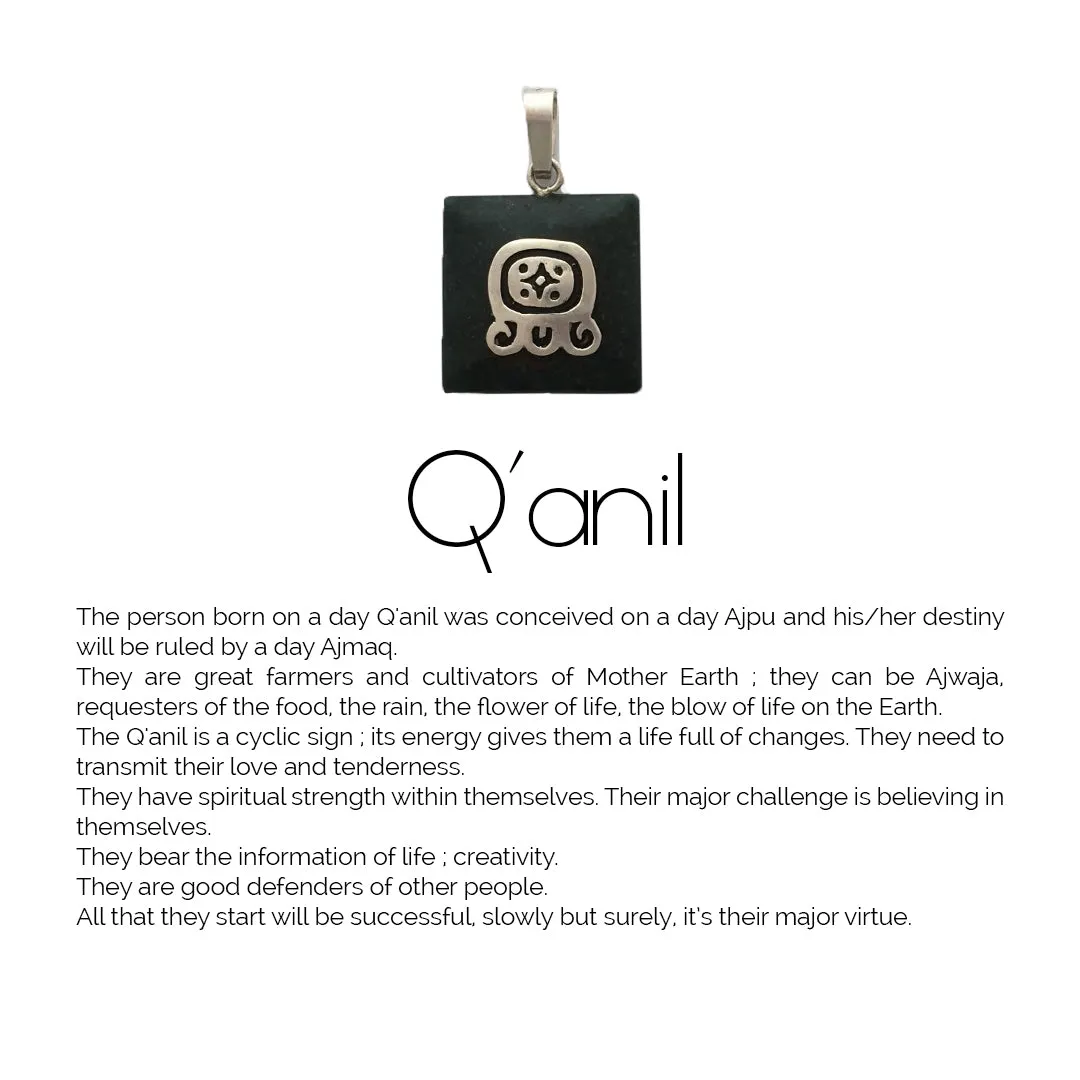 Square Jade Sterling Silver Maya Glyph Pendant