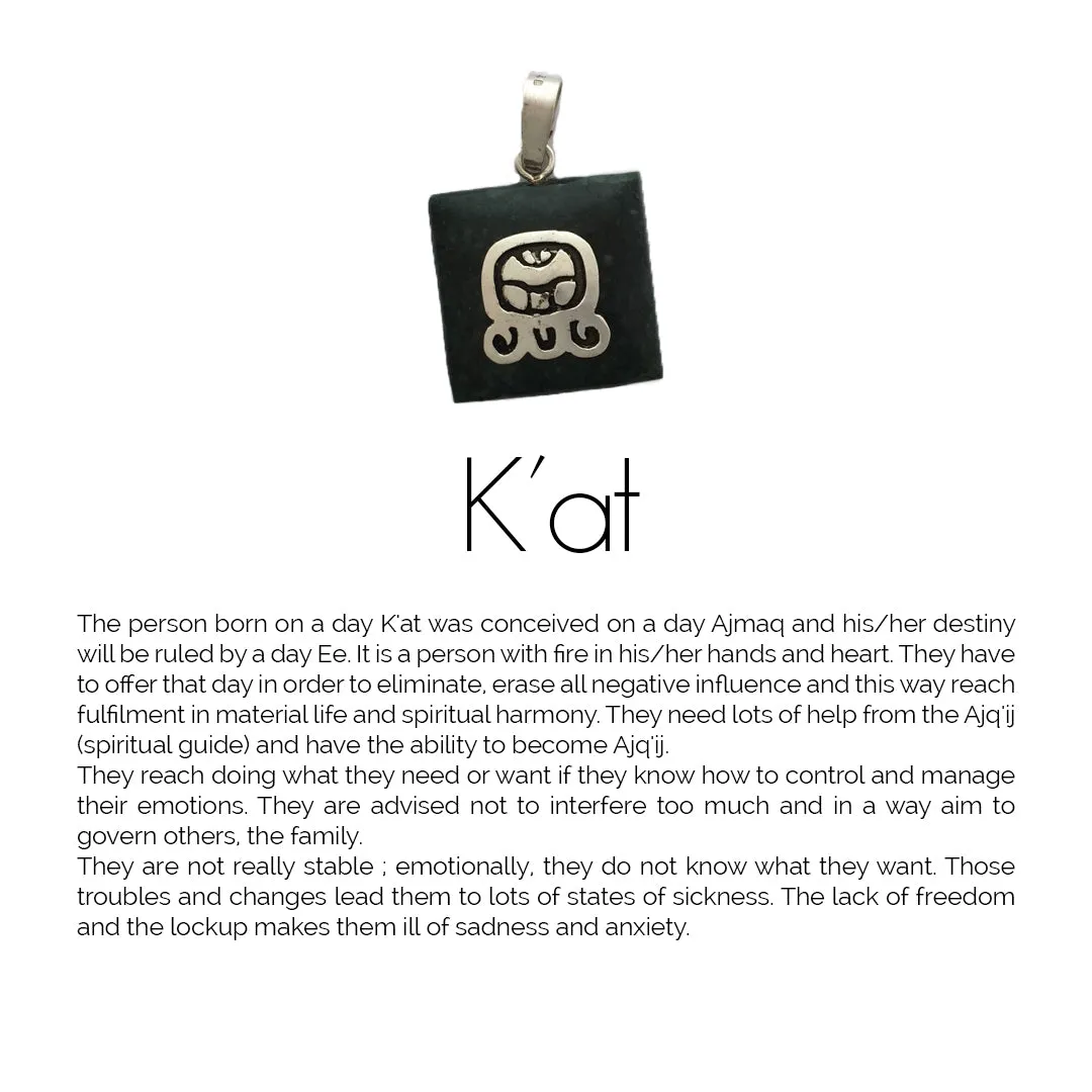 Square Jade Sterling Silver Maya Glyph Pendant