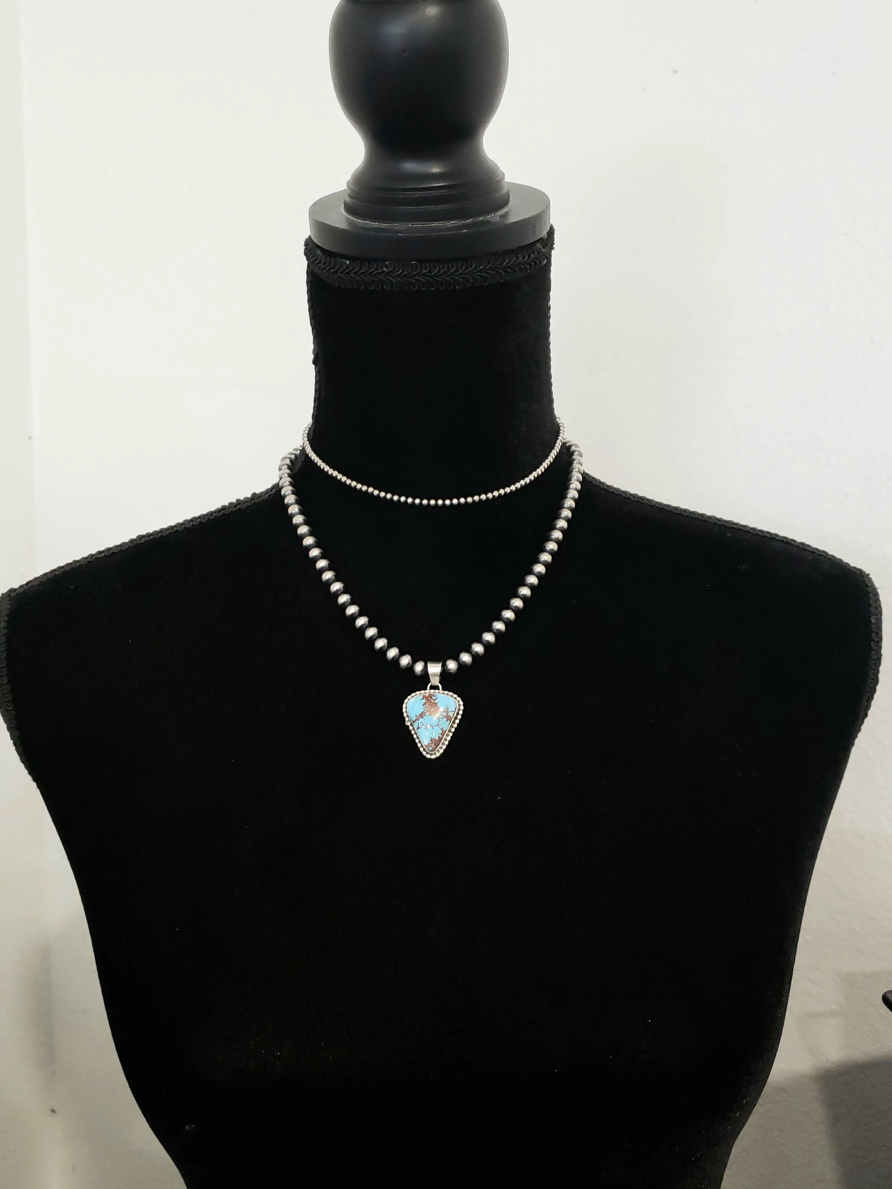 Stamped Sterling Silver Ball Trim Golden Hills Turquoise Pendants