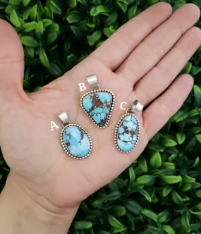 Stamped Sterling Silver Ball Trim Golden Hills Turquoise Pendants