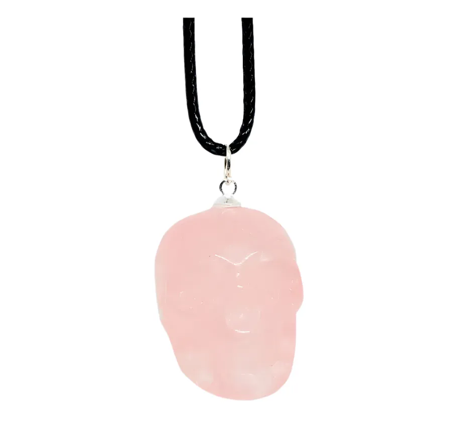 Star Rose Quartz Crystal Skull Pendant Necklace