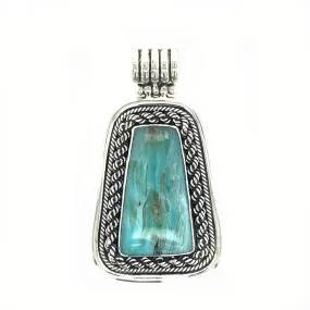 Sterling Silver & Peruvian Blue Opal Trapezoid Pendant with Rope Detail