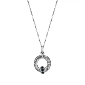 Sterling Silver Black Spinel Pendant & 18" Cable Chain
