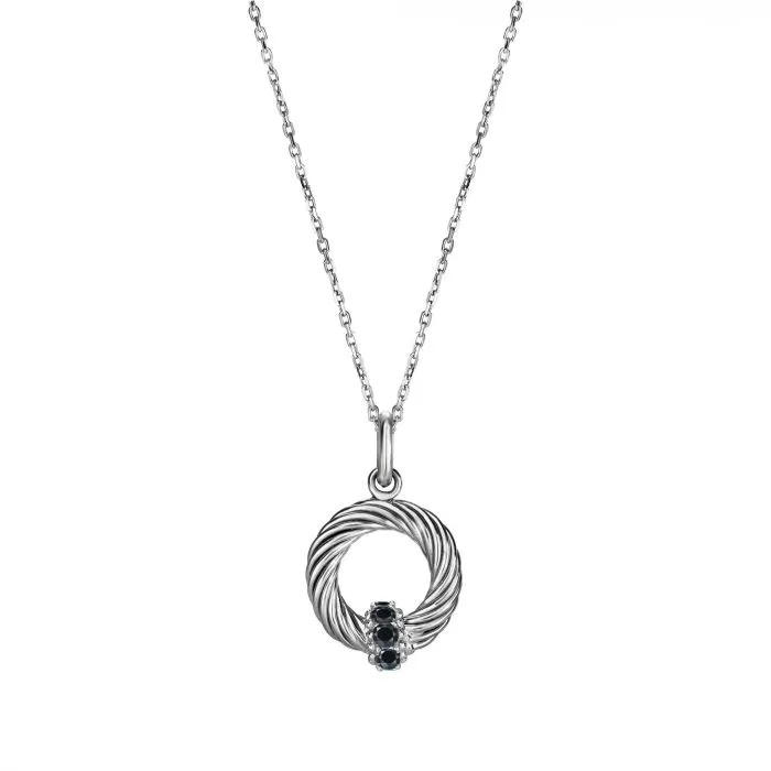 Sterling Silver Black Spinel Pendant & 18" Cable Chain