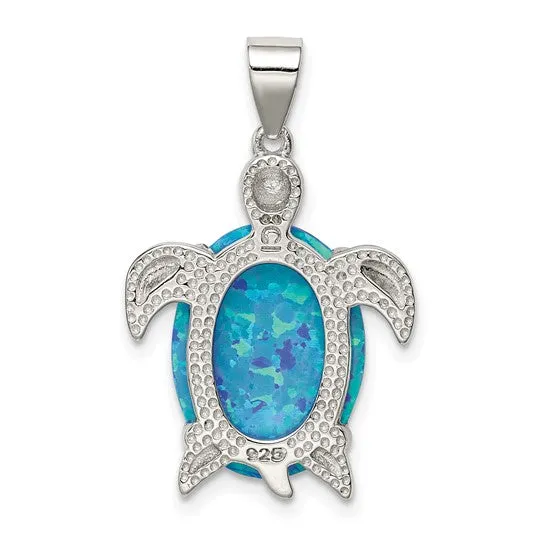 Sterling Silver Medium Blue Opal Sea Turtle Pendant