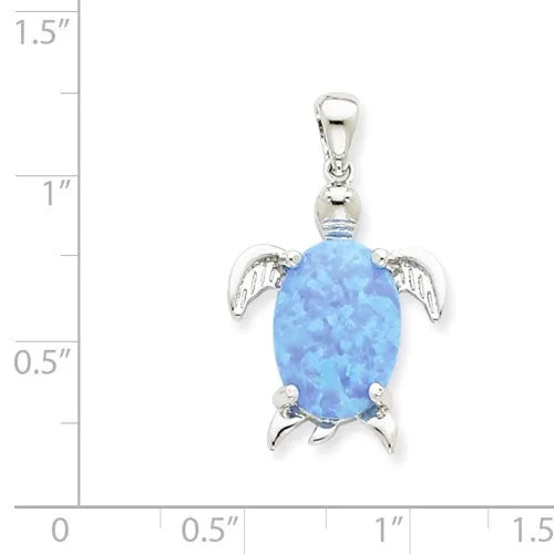 Sterling Silver Medium Blue Opal Sea Turtle Pendant