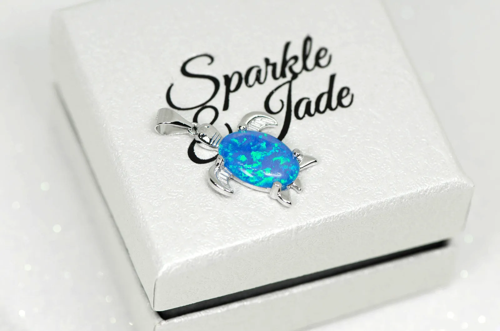 Sterling Silver Medium Blue Opal Sea Turtle Pendant