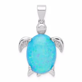 Sterling Silver Medium Blue Opal Sea Turtle Pendant