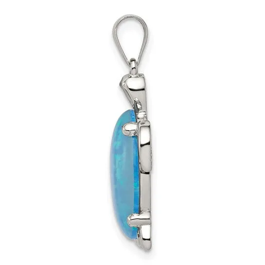 Sterling Silver Medium Blue Opal Sea Turtle Pendant