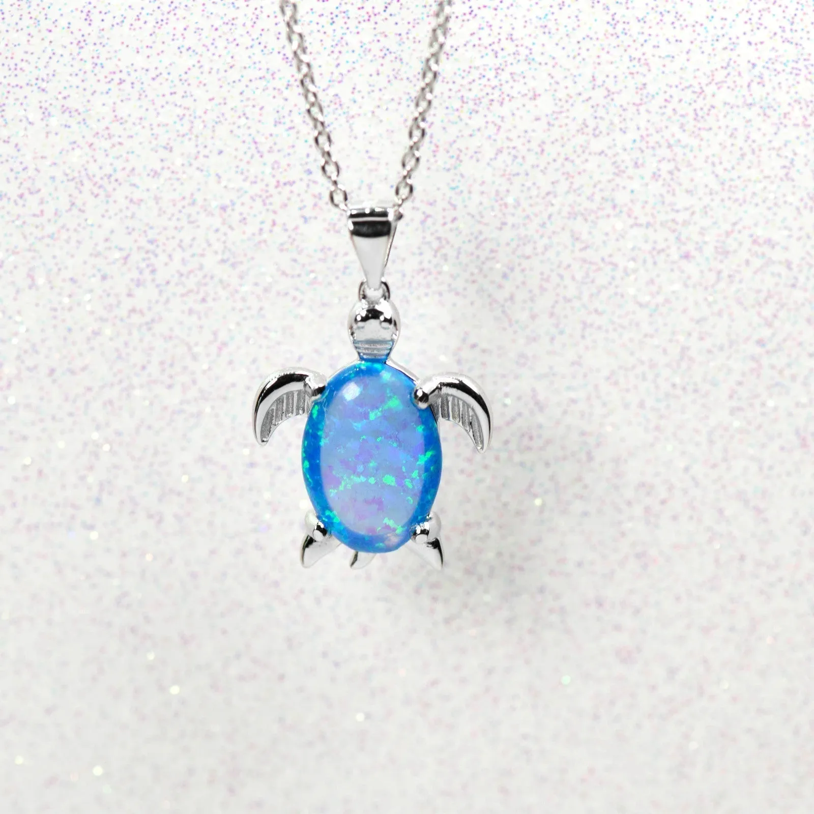 Sterling Silver Medium Blue Opal Sea Turtle Pendant