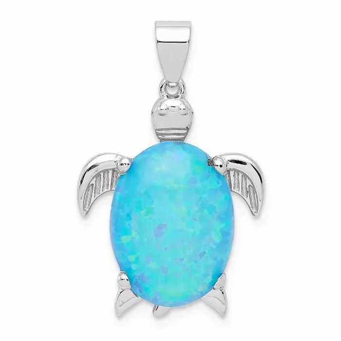 Sterling Silver Medium Blue Opal Sea Turtle Pendant