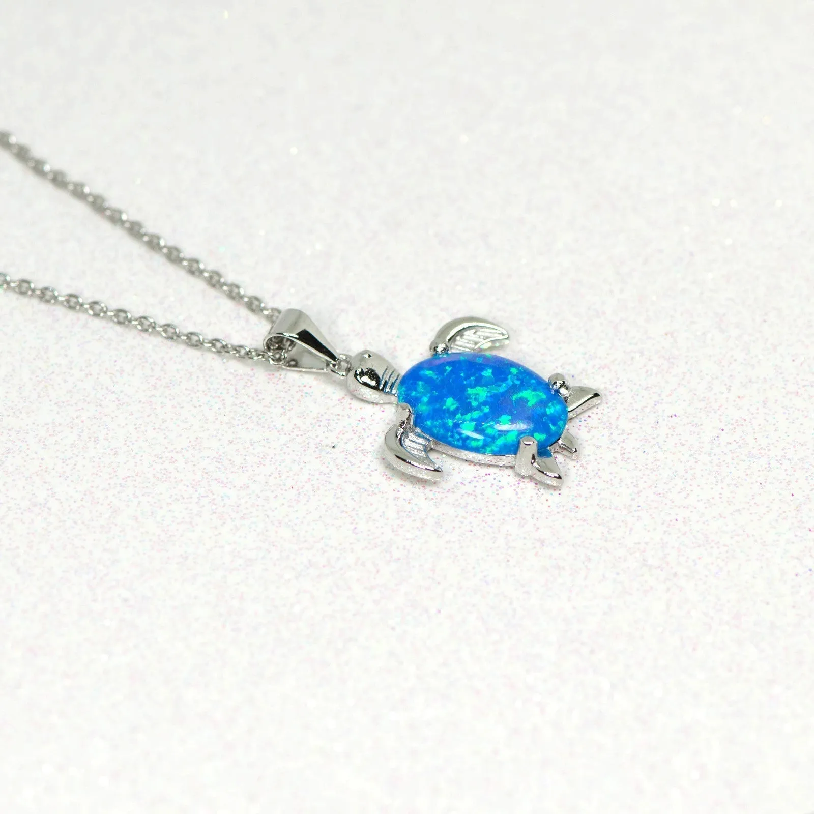 Sterling Silver Medium Blue Opal Sea Turtle Pendant