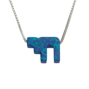 Sterling Silver Necklace- Opal Stone "chai" 1 Cm