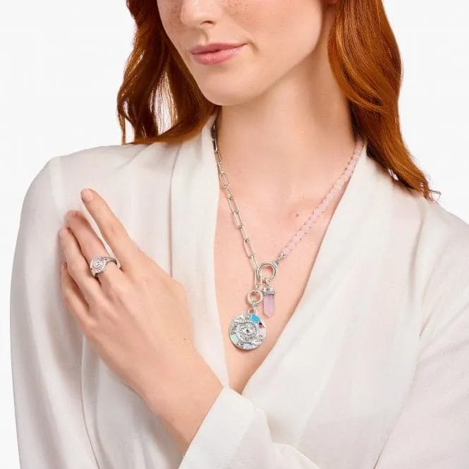 Sterling Silver Rose Quartz Link Chain Elements Necklace KE2193-035-9