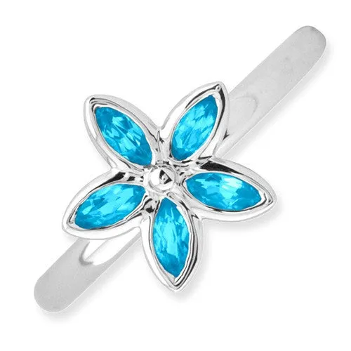 Sterling Silver Stackable Expressions Blue Topaz Flower Ring