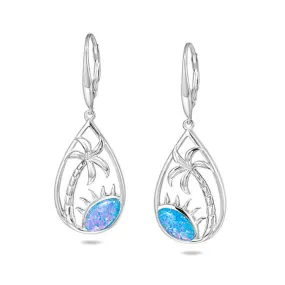Sun and Palm Tree Earrings, Sterling