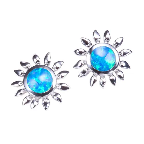 Sunflower Sterling Silver Opal Inlay Earring Post Style