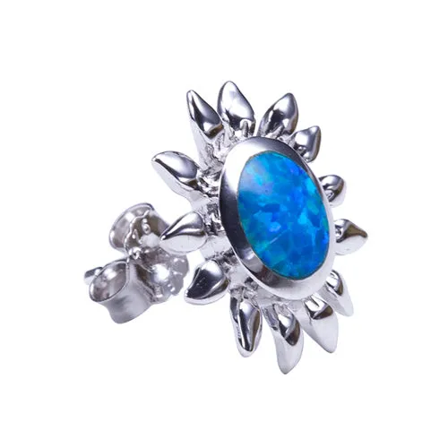Sunflower Sterling Silver Opal Inlay Earring Post Style