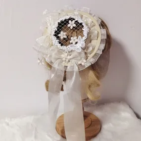 Sweet Mini Net Top Hat Mori Girl Fascinator Hair Clip with Ribbon