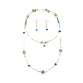 The Nine Antique Style Long Necklace and Earrings Set