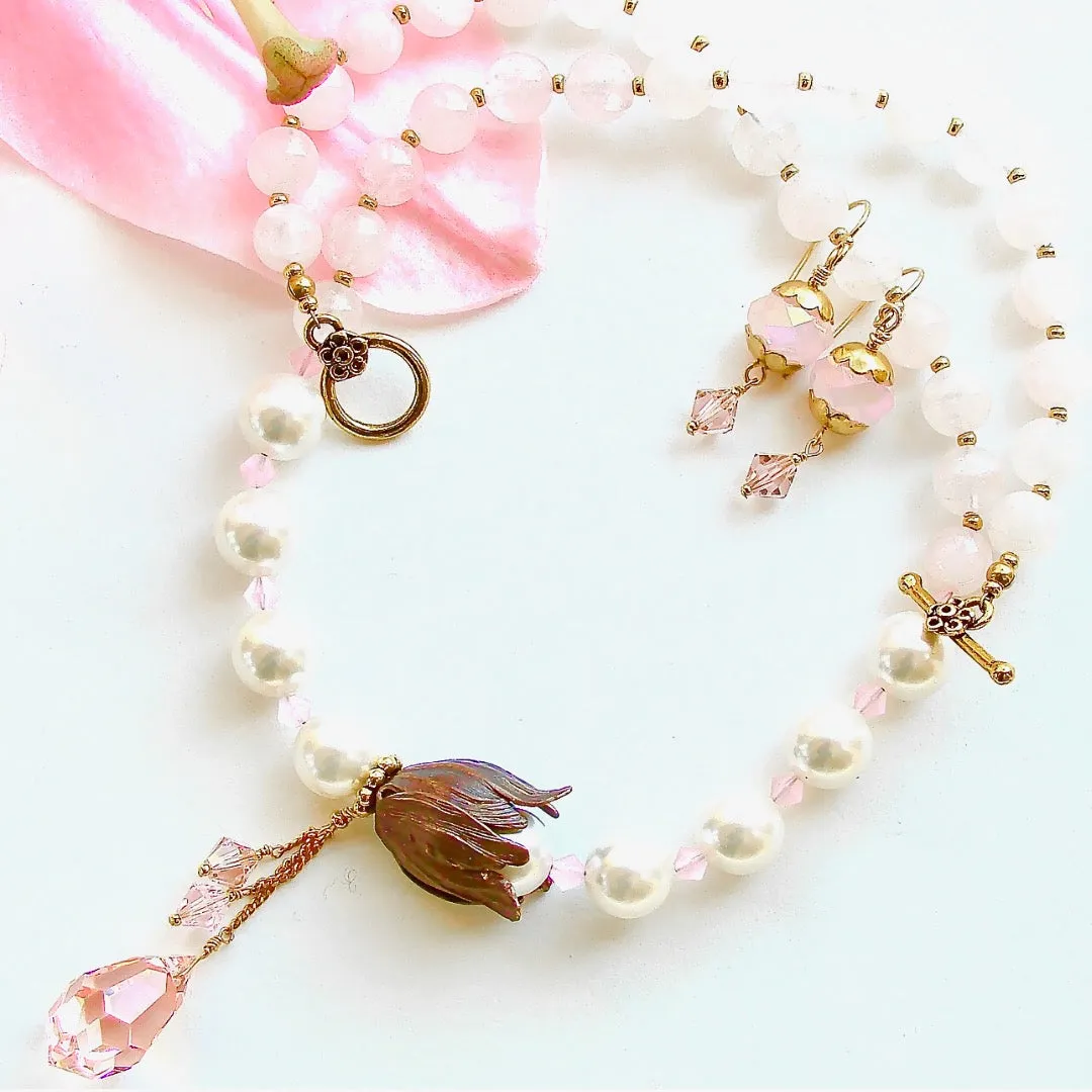 Tilly: Pink Flower Necklace Set