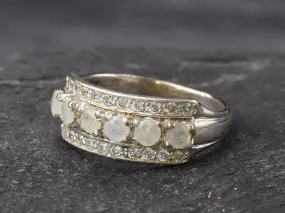 Triple Moonstone Ring - Natural Rainbow Moonstone - Half Eternity Band