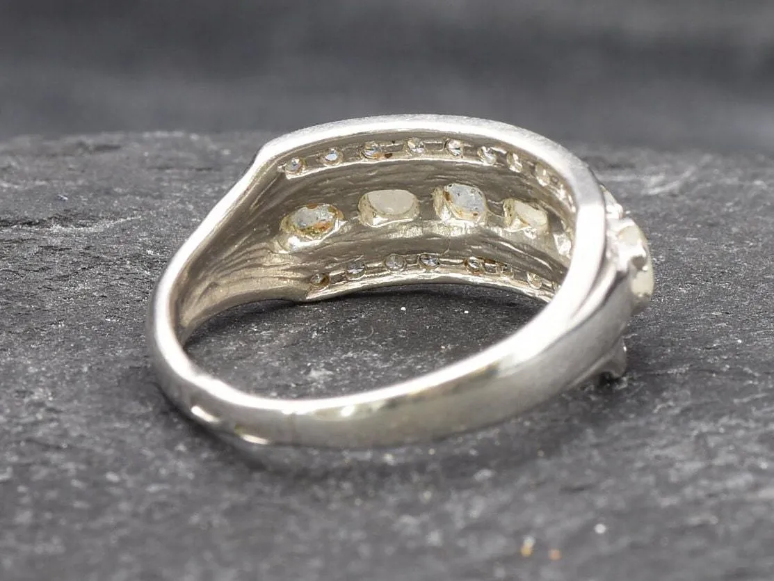 Triple Moonstone Ring - Natural Rainbow Moonstone - Half Eternity Band