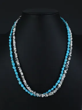 Turquoise and White Buffalo Double Strand Necklace