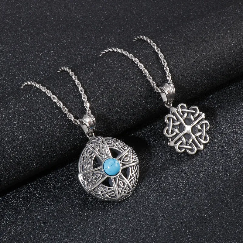Turquoise Cross Flower Titanium Steel Men's Pendant - Vintage Style Accessory