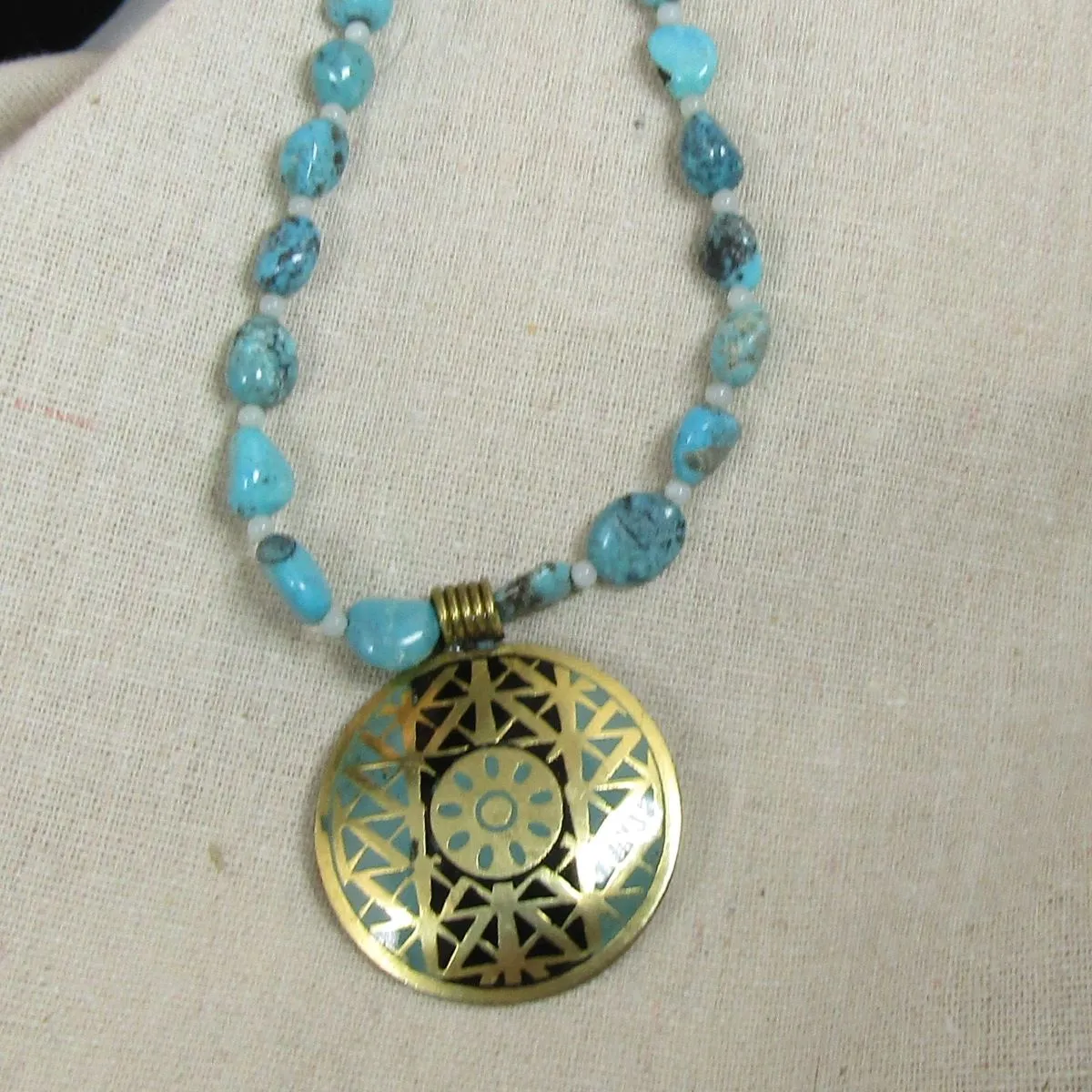 Turquoise Nugget Necklace with Medallion
