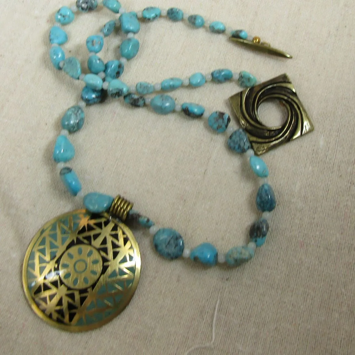 Turquoise Nugget Necklace with Medallion