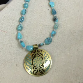 Turquoise Nugget Necklace with Medallion