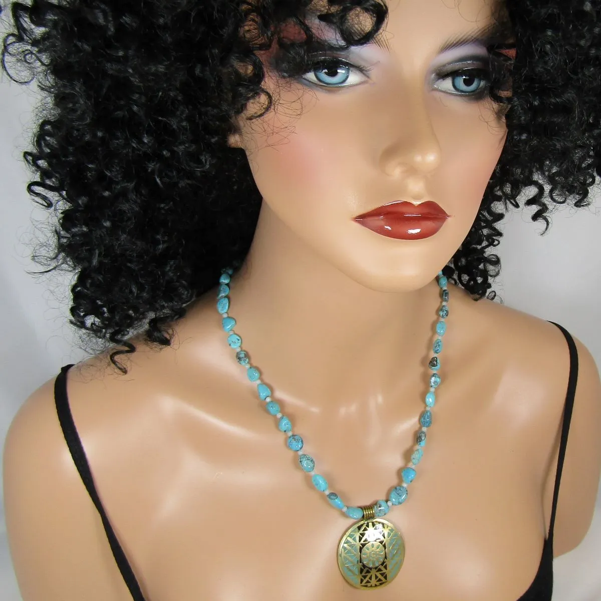 Turquoise Nugget Necklace with Medallion
