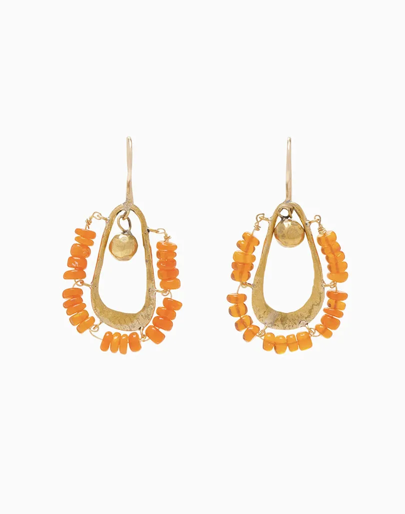 ULLA JOHNSON JEWELLERY - Beaded Single Drop Earring - Orange Opal