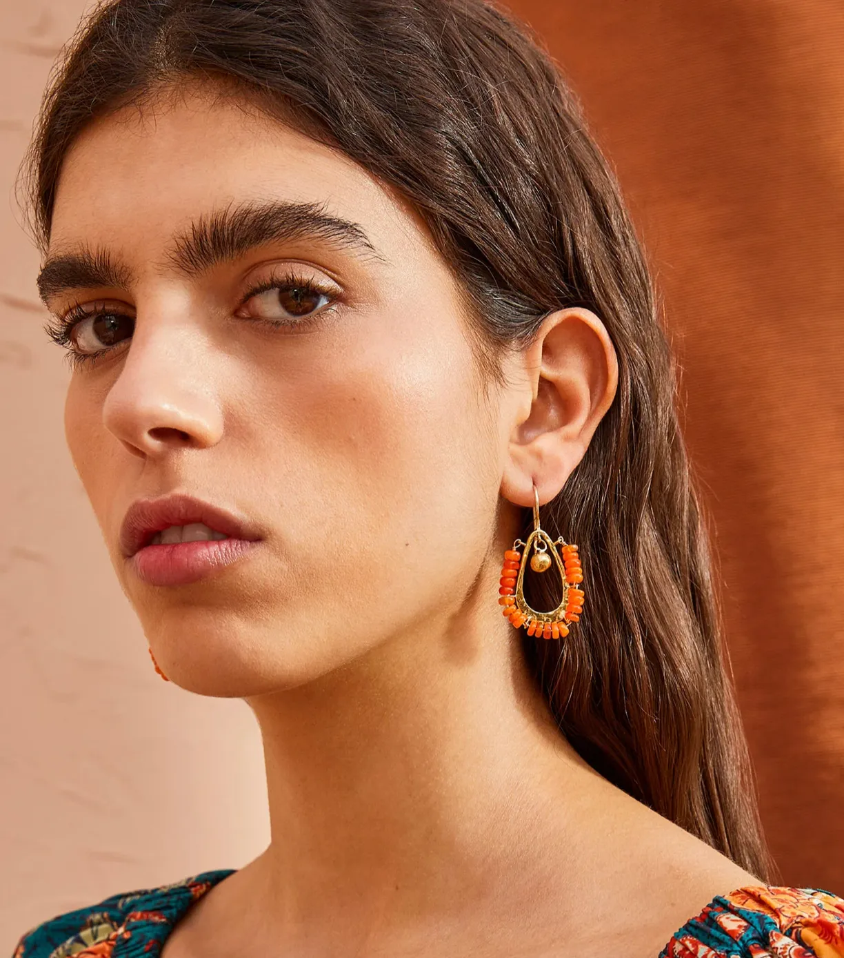 ULLA JOHNSON JEWELLERY - Beaded Single Drop Earring - Orange Opal