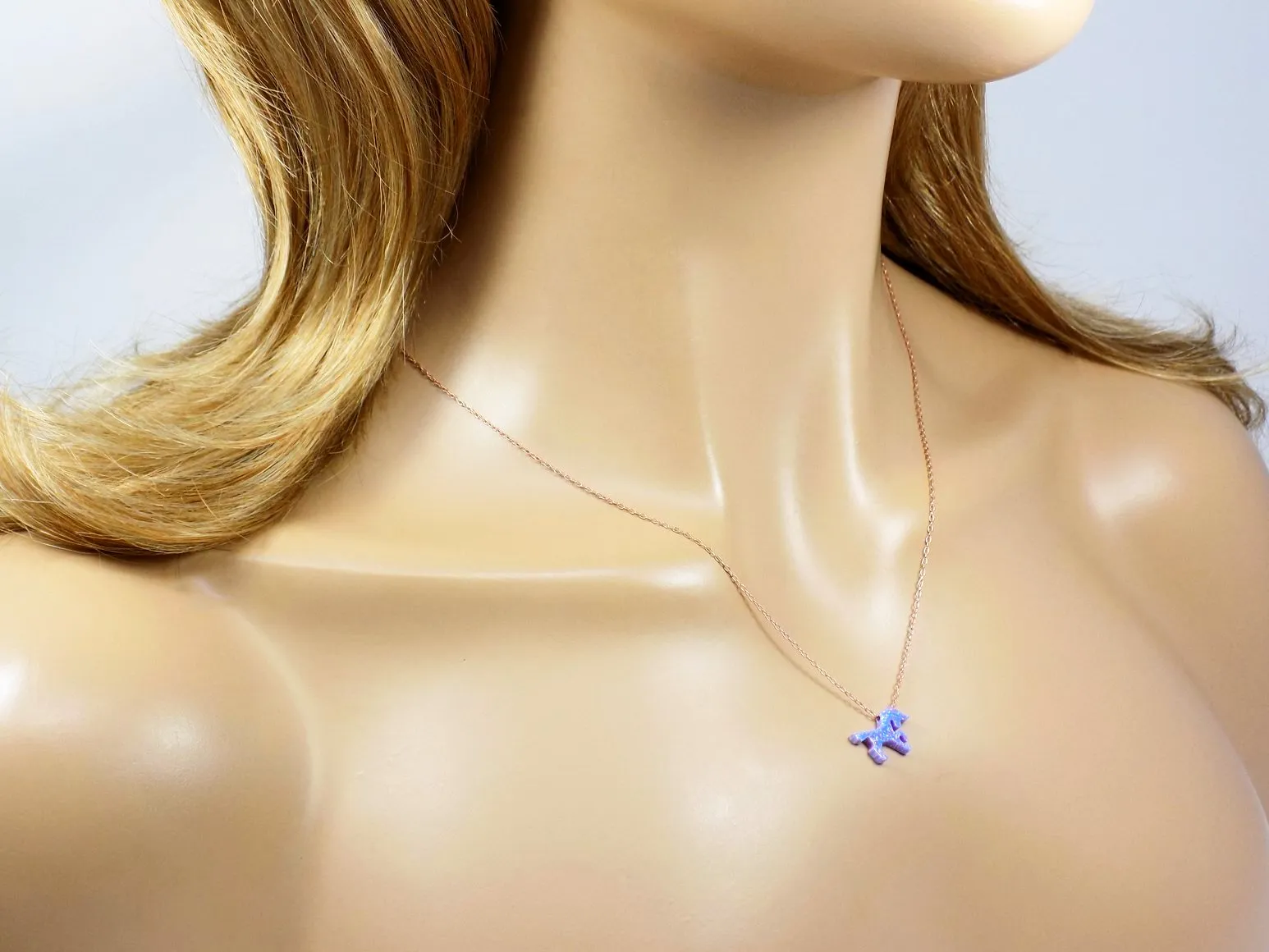 Unicorn Necklace Purple Lab-Created Opal Pendant 925 Sterling Silver Chain