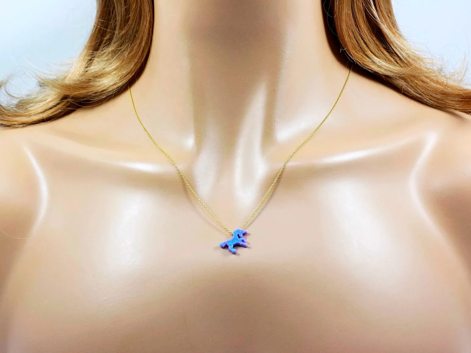 Unicorn Necklace Purple Lab-Created Opal Pendant 925 Sterling Silver Chain