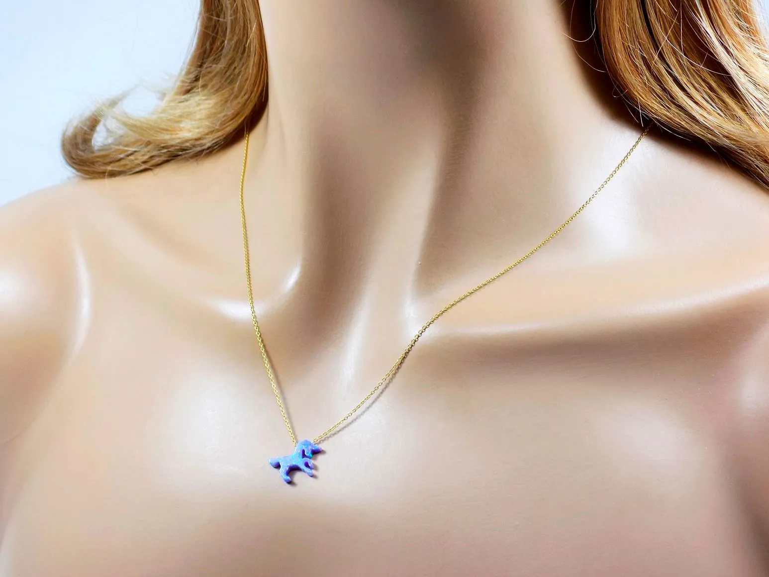 Unicorn Necklace Purple Lab-Created Opal Pendant 925 Sterling Silver Chain