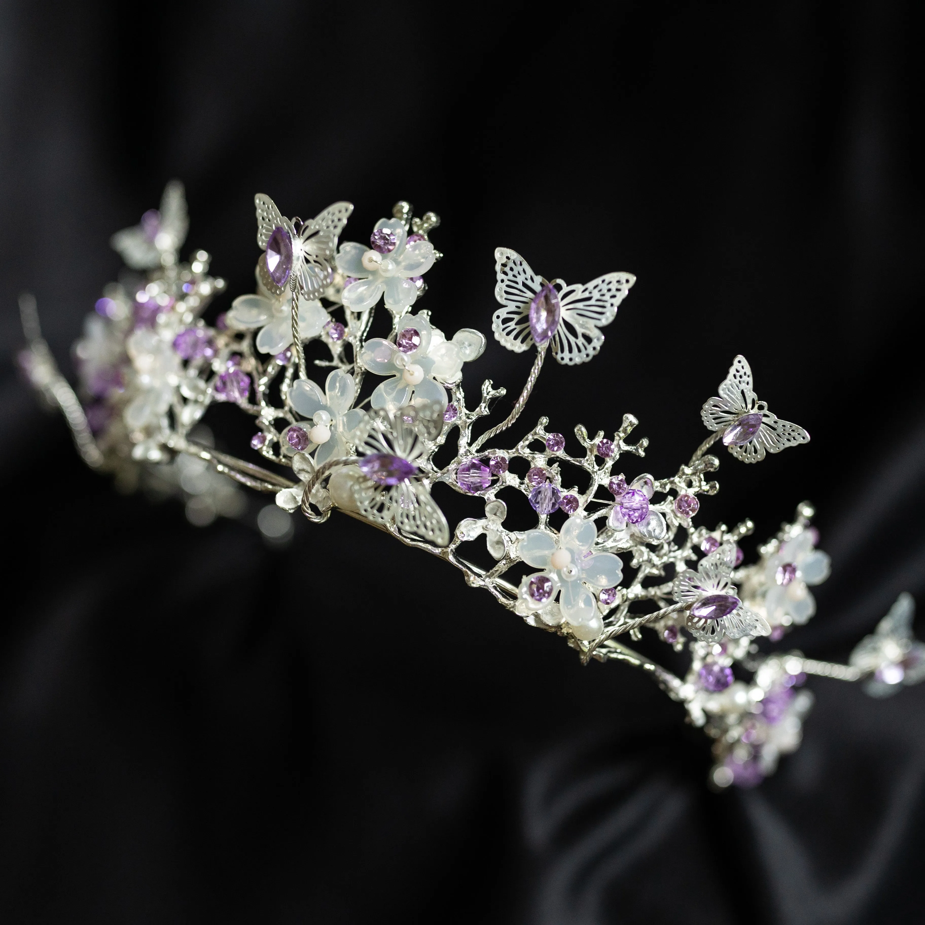 Verna's Tiara in Lavender Purple & Silver