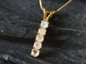 Vertical Moonstone Pendant - Natural Rainbow Moonstone Necklace, Gold Moonstone Pendant