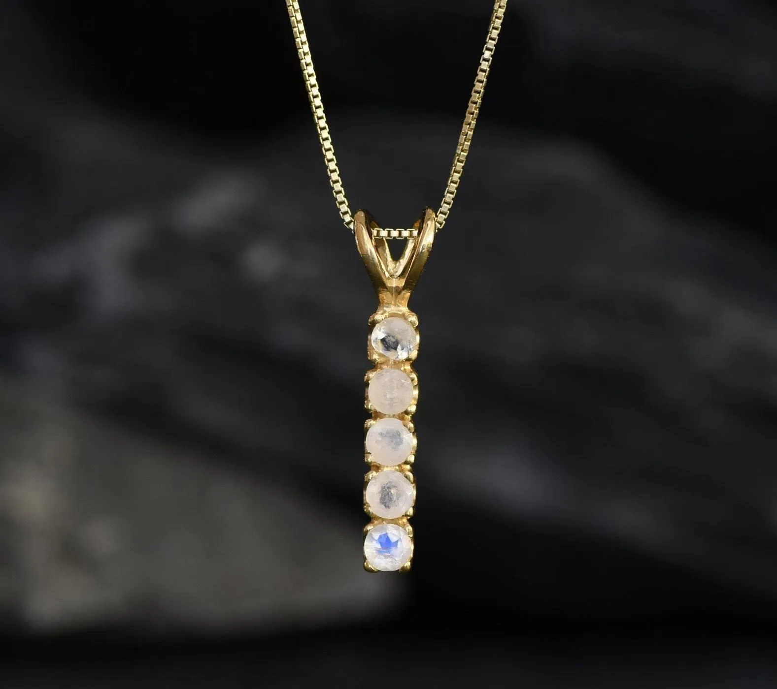 Vertical Moonstone Pendant - Natural Rainbow Moonstone Necklace, Gold Moonstone Pendant