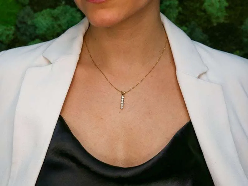 Vertical Moonstone Pendant - Natural Rainbow Moonstone Necklace, Gold Moonstone Pendant