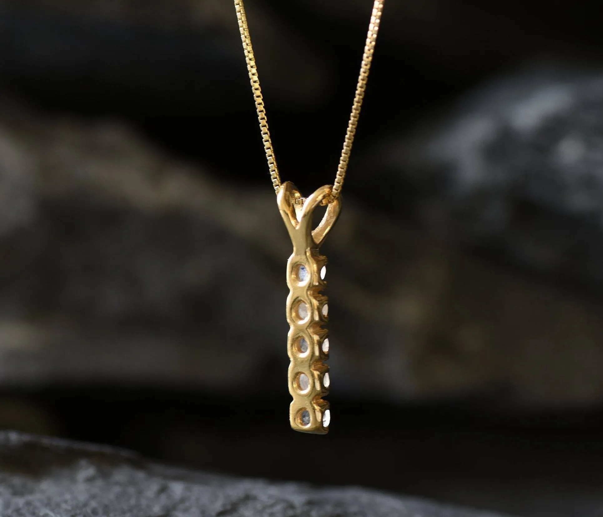 Vertical Moonstone Pendant - Natural Rainbow Moonstone Necklace, Gold Moonstone Pendant