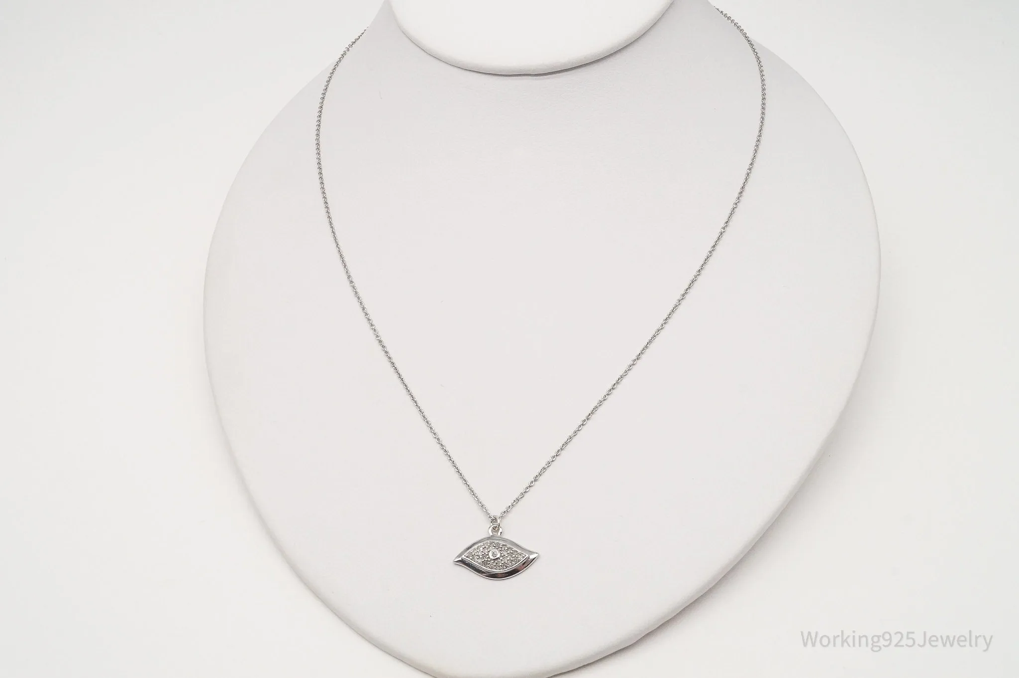 Vintage MDJ Diamond Evil Eye Sterling Silver Necklace 18"
