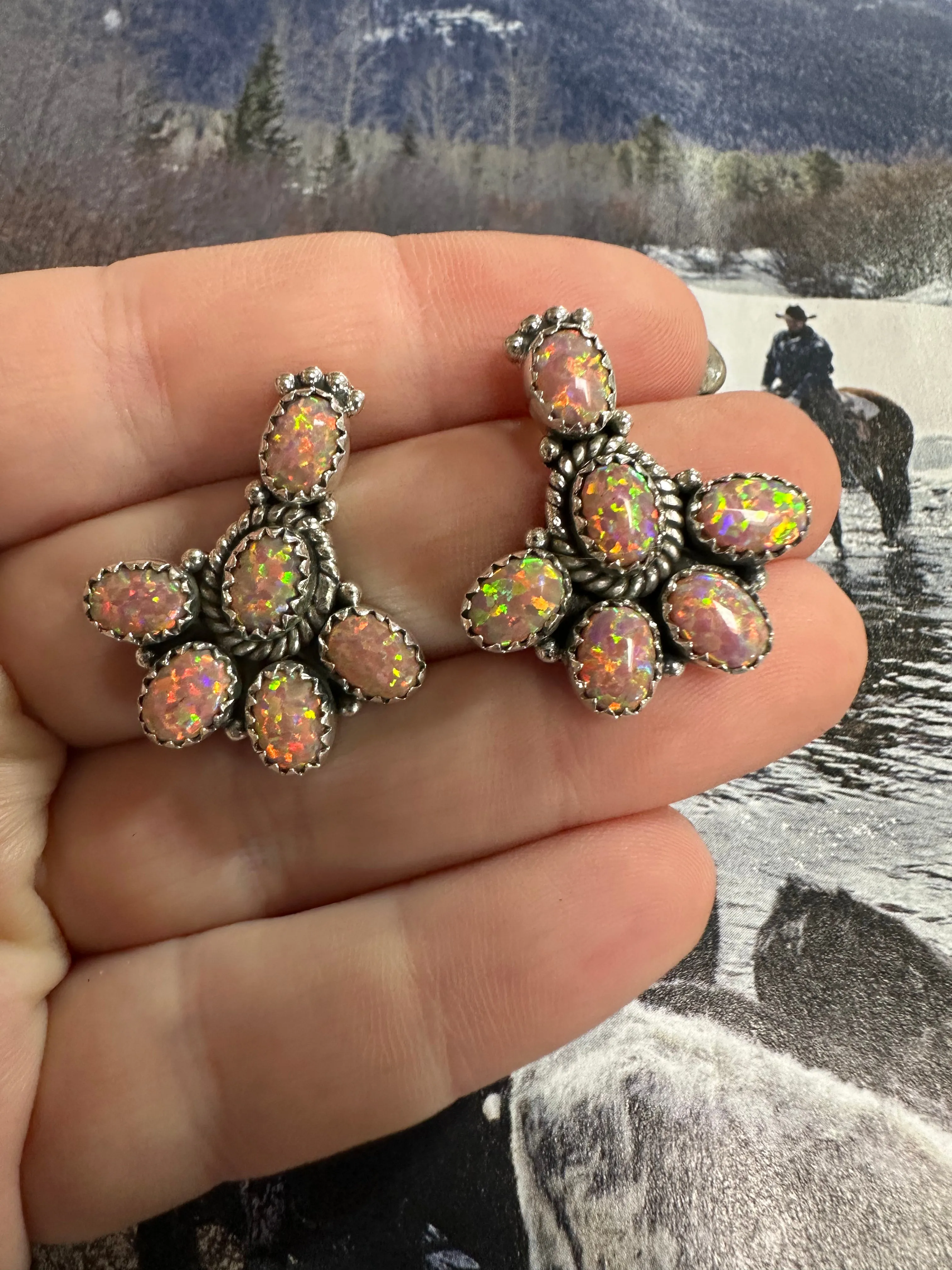Wild Flower Whisper Light Pink Fire Opal and Sterling Silver Handmade Post Earrings