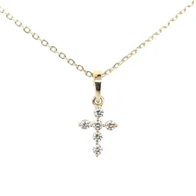 Yellow Gold Diamond Dainty Cross Pendant