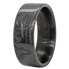Zirconium Men's Beach Hand Engraved Ring - Size 10